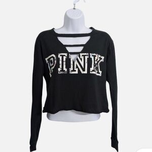 PINK Victoria's Secret Black Cutout Long Sleeve Tee